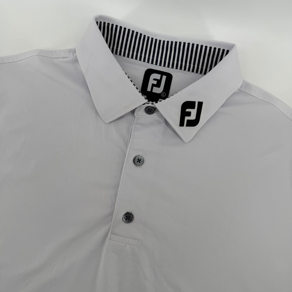 FootJoy Polo Shirt Mens Large White Short Sleeve Performance Golf Logo Stretch